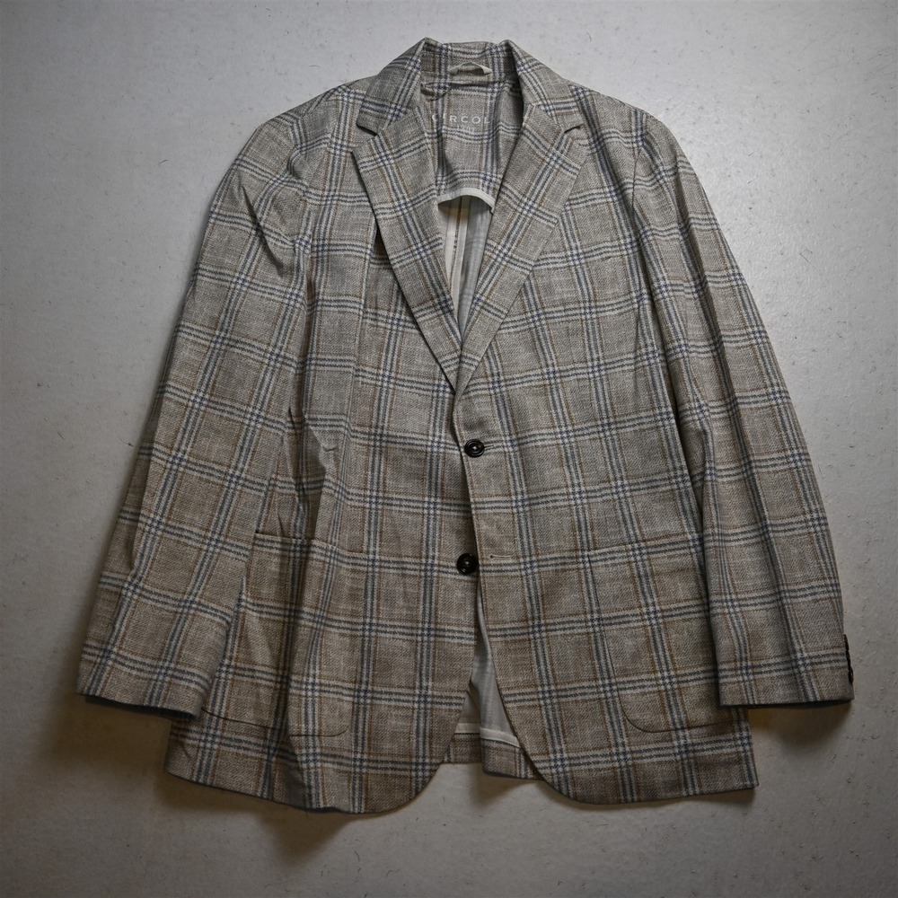 Circolo 1901 44R Khaki Blue Plaid Stretch Unstructured Slim Blazer Sport Coat